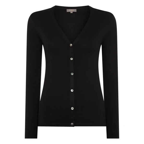 N.Peal Mia Superfine Cashmere V Neck Cardigan in Black | Cardigan | Coveti