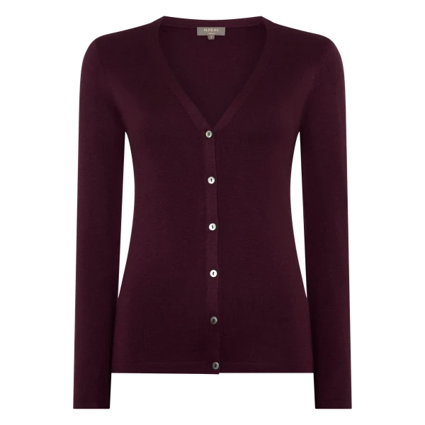 N.Peal Mia Superfine Cashmere V Neck Cardigan in Damson Red | Cardigan | Coveti