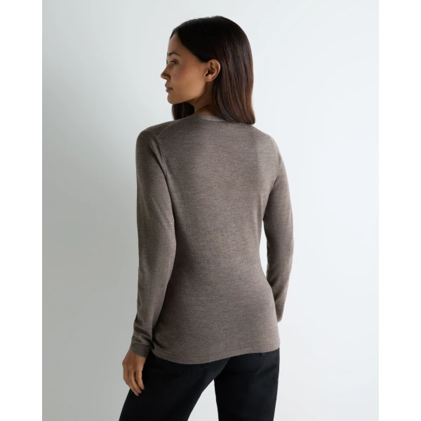N.Peal Mia Superfine Cashmere V Neck Cardigan in Pecan Brown