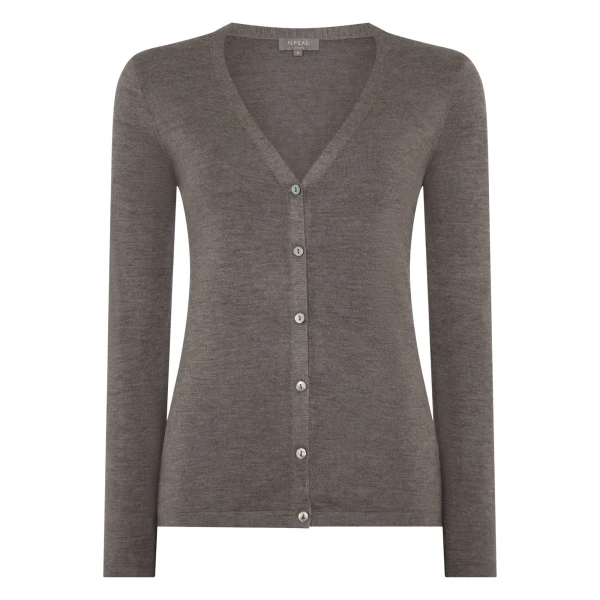 N.Peal Mia Superfine Cashmere V Neck Cardigan in Pecan Brown | Cardigan | Coveti