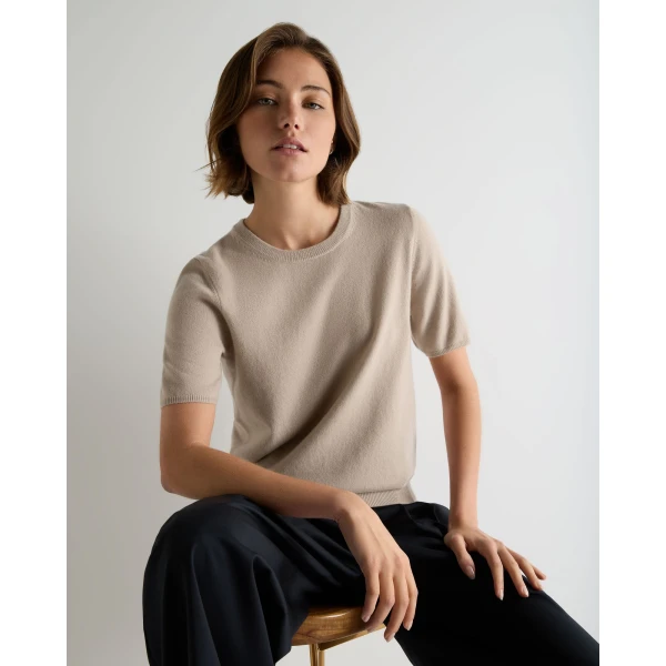 N.Peal Milly Classic Cashmere T-Shirt in Cashew Brown