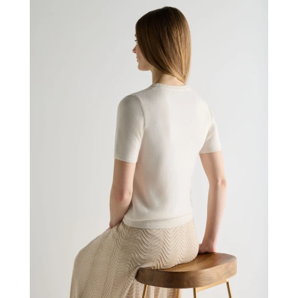 N.Peal Milly Classic Cashmere T-Shirt in New Ivory White