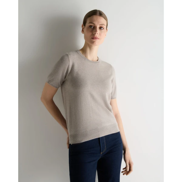 N.Peal Milly Classic Cashmere T-Shirt in Oat Grey