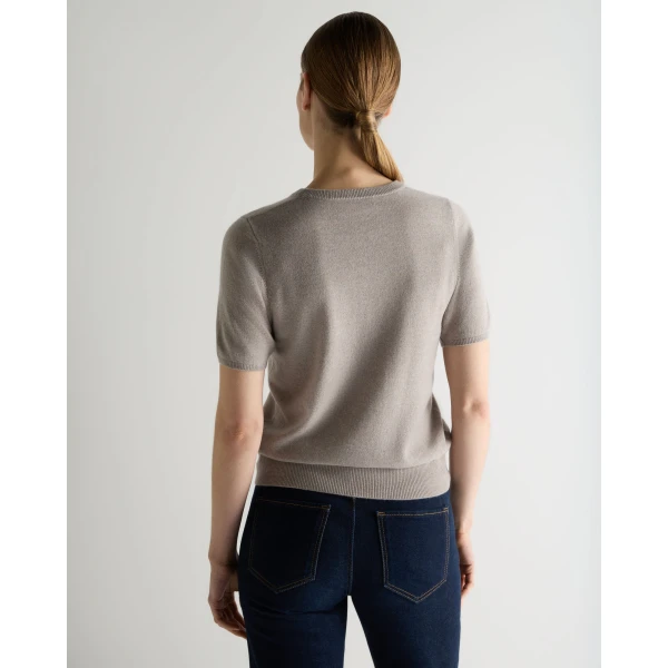 N.Peal Milly Classic Cashmere T-Shirt in Oat Grey