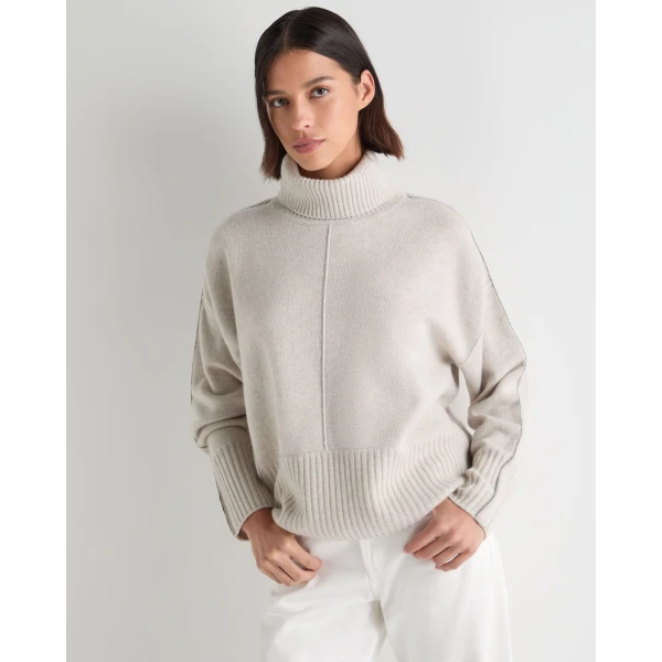 N.Peal Mollie Metal Roll Neck Cashmere Jumper in Pebble Grey