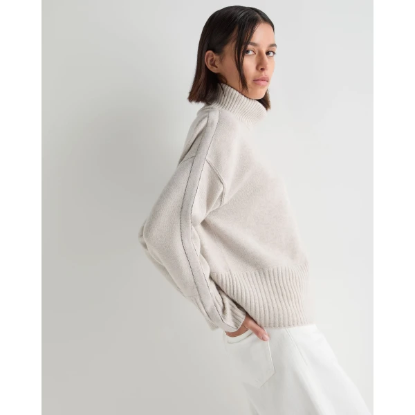 N.Peal Mollie Metal Roll Neck Cashmere Jumper in Pebble Grey