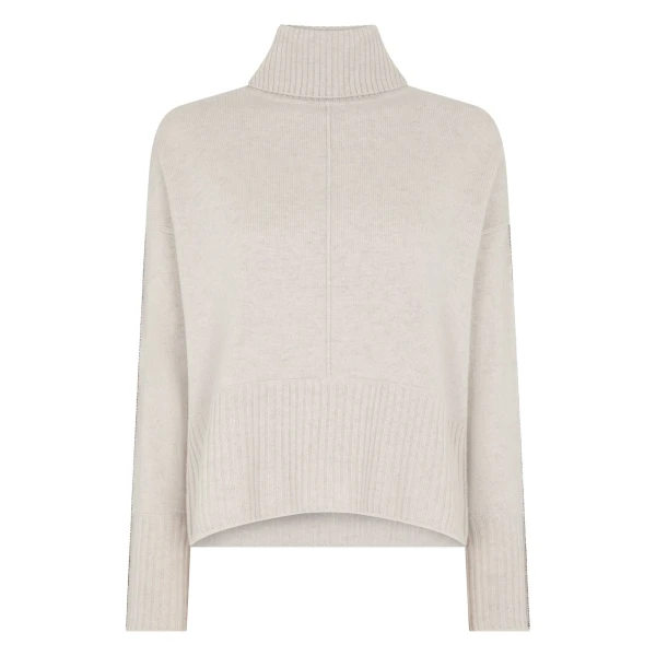 N.Peal Mollie Metal Roll Neck Cashmere Jumper in Pebble Grey | Turtlenecks | Coveti