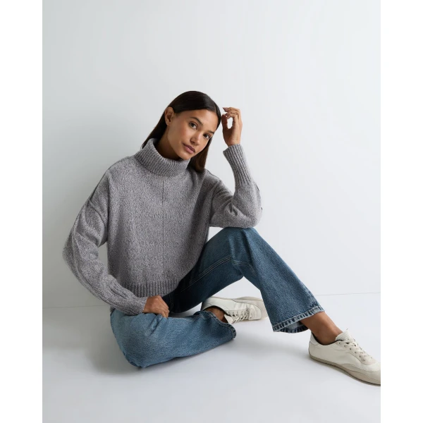 N.Peal Mollie Metal Trim Roll Neck Cashmere Jumper With Lurex in Ash Grey Sparkle