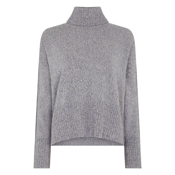 N.Peal Mollie Metal Trim Roll Neck Cashmere Jumper With Lurex in Ash Grey Sparkle | Turtlenecks | Coveti
