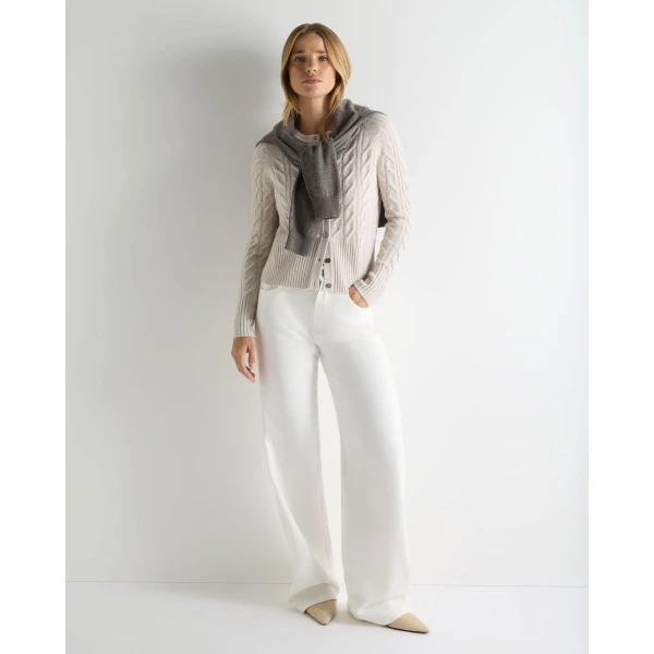 N.Peal Myla Cable Cashmere Cardigan With Lurex in Frost White Sparkle