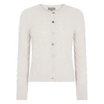 N.Peal Myla Cable Cashmere Cardigan With Lurex in Frost White Sparkle | Cardigan | Coveti