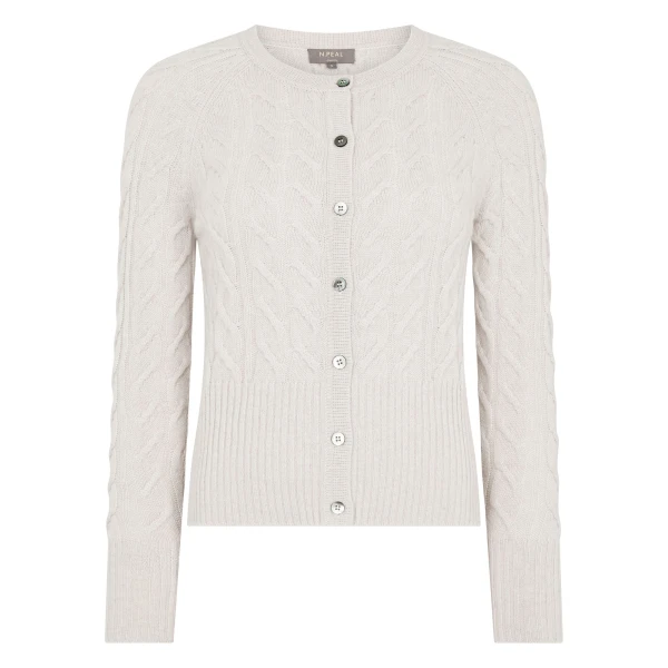 N.Peal Myla Cable Cashmere Cardigan With Lurex in Frost White Sparkle | Cardigan | Coveti