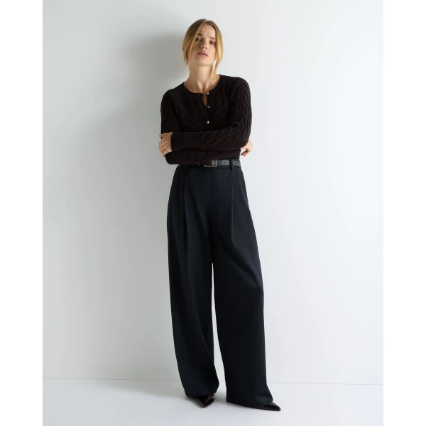 N.Peal Myla Cable Cashmere Cardigan in Cocoa Brown