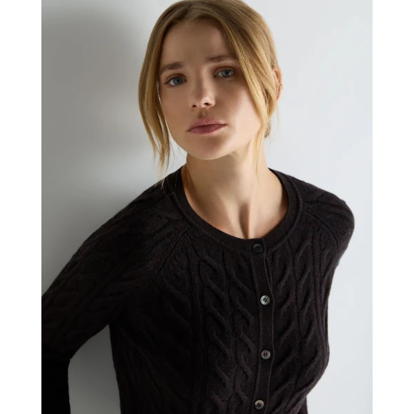 N.Peal Myla Cable Cashmere Cardigan in Cocoa Brown