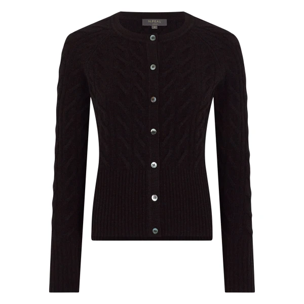 N.Peal Myla Cable Cashmere Cardigan in Cocoa Brown | Cardigan | Coveti