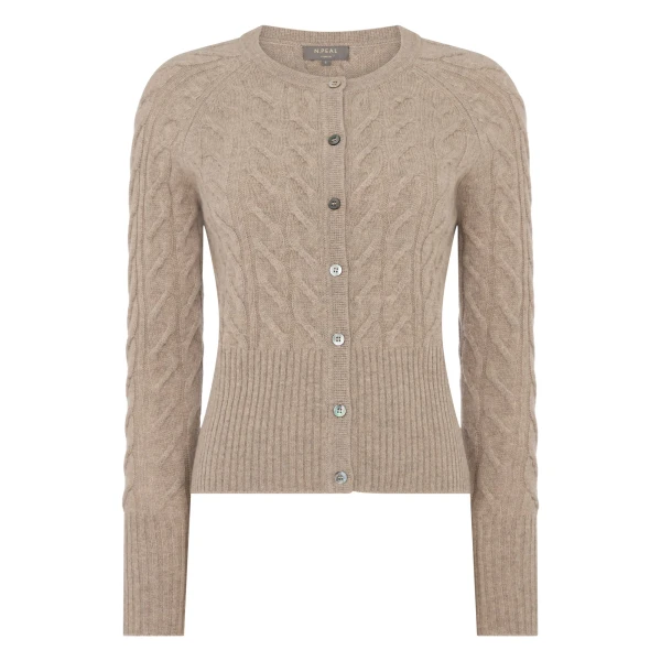 Myla Cable Cashmere Cardigan in Oatmeal Brown