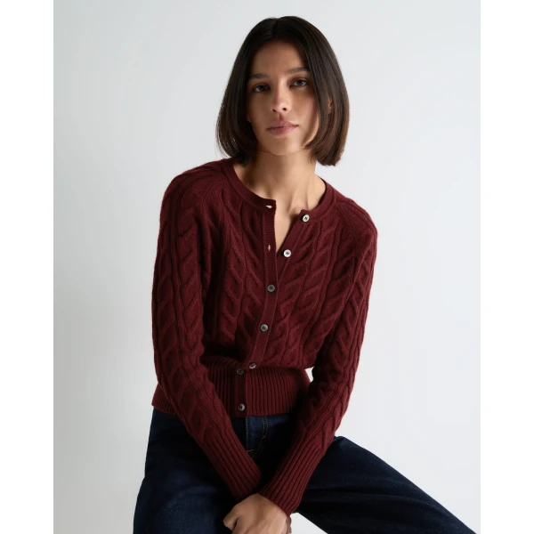 N.Peal Myla Cable Cashmere Cardigan in Rustic Red