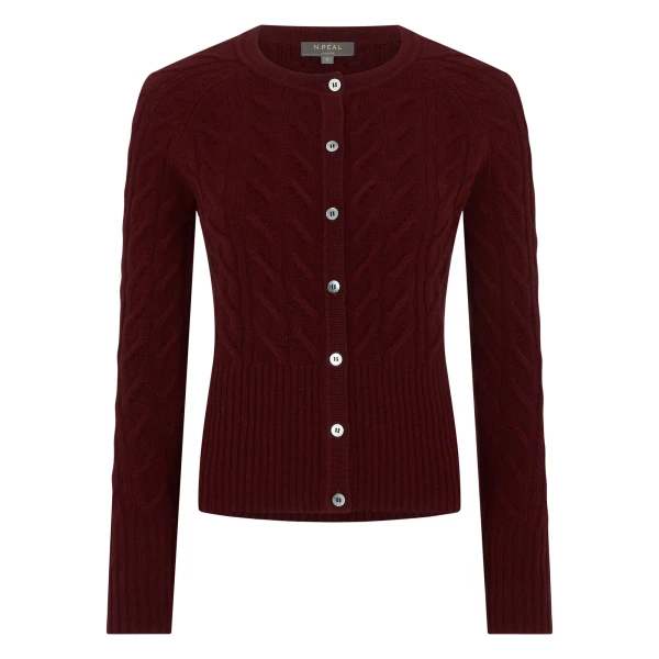 N.Peal Myla Cable Cashmere Cardigan in Rustic Red | Cardigan | Coveti