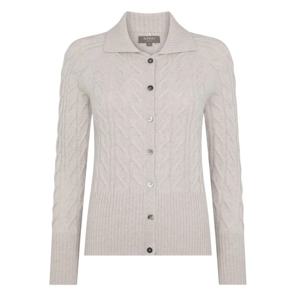 N.Peal Myla Fur Collar Cashmere Cardigan in Pebble Grey | Cardigan | Coveti
