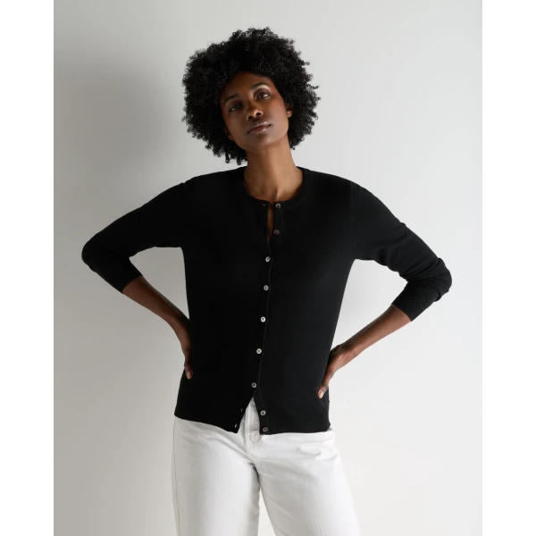N.Peal Olivia Round Neck Cashmere Cardigan in Black