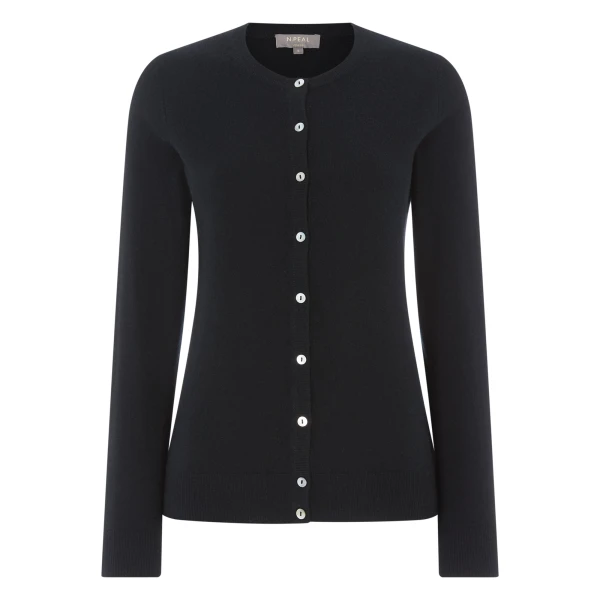 Olivia Round Neck Cashmere Cardigan in Black
