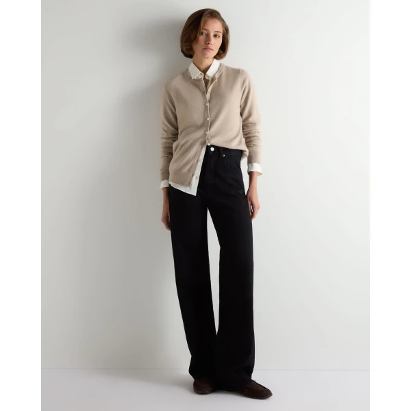N.Peal Olivia Round Neck Cashmere Cardigan in Cashew Brown