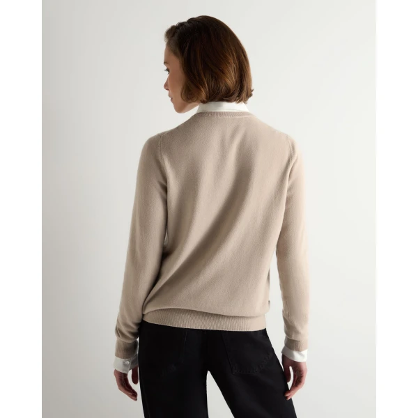 N.Peal Olivia Round Neck Cashmere Cardigan in Cashew Brown