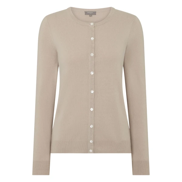 N.Peal Olivia Round Neck Cashmere Cardigan in Cashew Brown | Cardigan | Coveti