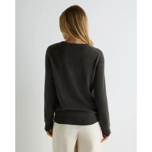 N.Peal Olivia Round Neck Cashmere Cardigan in Grey Moss