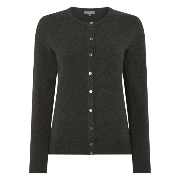 N.Peal Olivia Round Neck Cashmere Cardigan in Grey Moss | Cardigan | Coveti