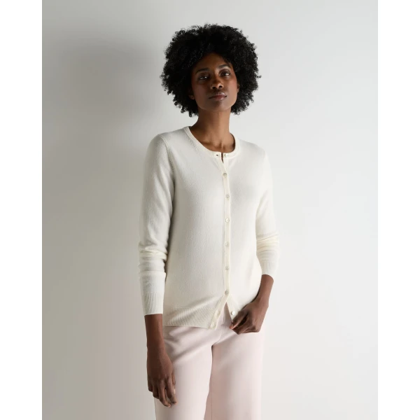 N.Peal Olivia Round Neck Cashmere Cardigan in New Ivory White
