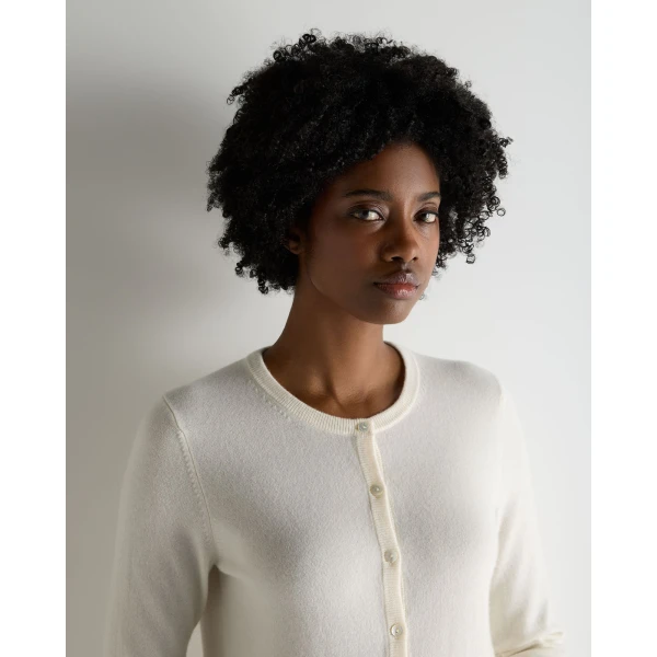 N.Peal Olivia Round Neck Cashmere Cardigan in New Ivory White