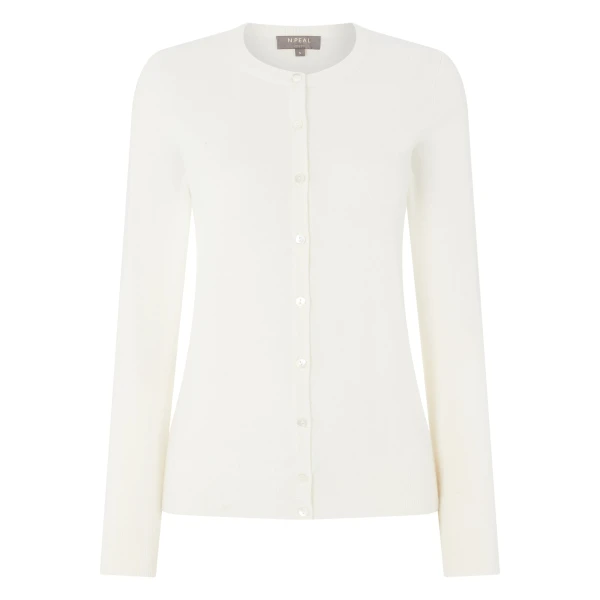 Olivia Round Neck Cashmere Cardigan in New Ivory White
