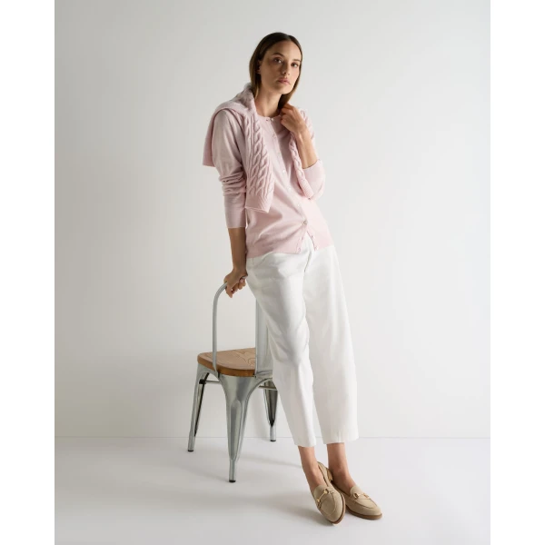 N.Peal Olivia Round Neck Cashmere Cardigan in Powder Pink