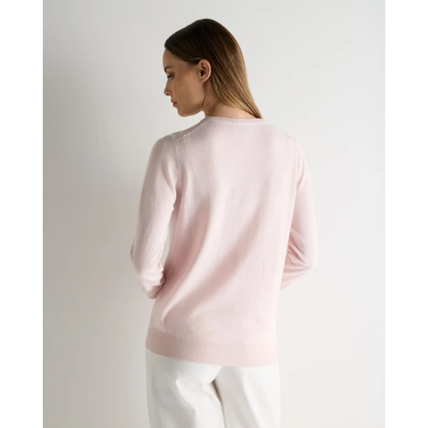 N.Peal Olivia Round Neck Cashmere Cardigan in Powder Pink