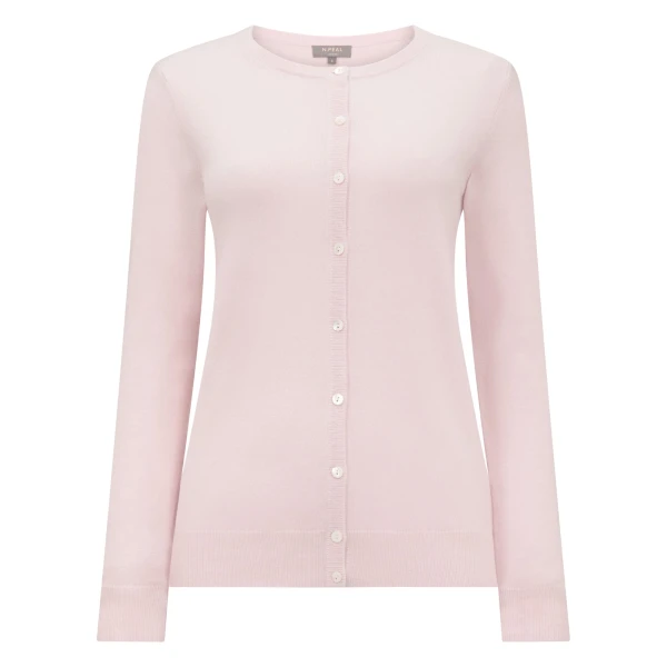 N.Peal Olivia Round Neck Cashmere Cardigan in Powder Pink | Cardigan | Coveti