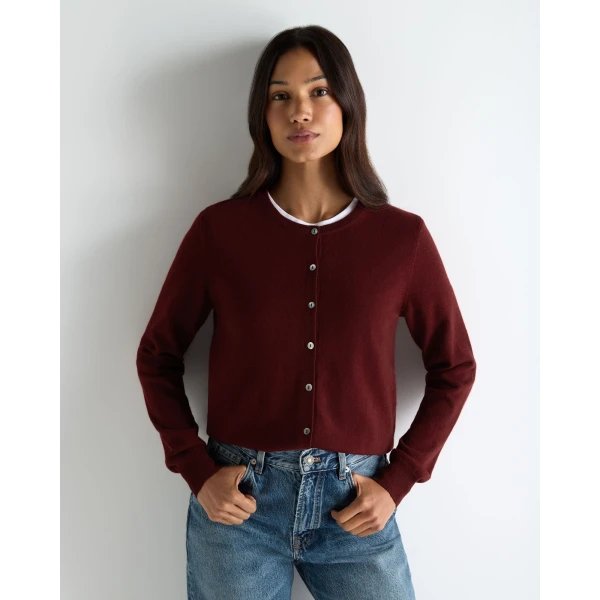 N.Peal Olivia Round Neck Cashmere Cardigan in Rustic Red