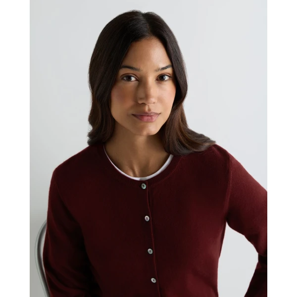 N.Peal Olivia Round Neck Cashmere Cardigan in Rustic Red