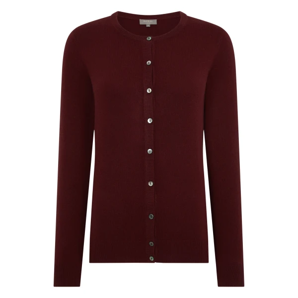 N.Peal Olivia Round Neck Cashmere Cardigan in Rustic Red | Cardigan | Coveti