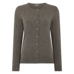 N.Peal Olivia Round Neck Cashmere Cardigan in Wood Smoke Brown | Cardigan | Coveti