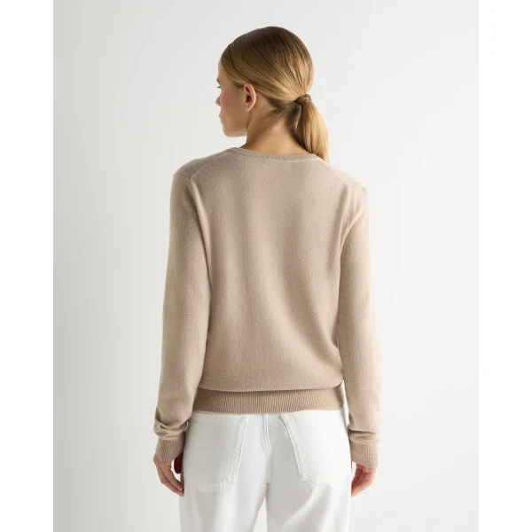 N.Peal Phoebe V Neck Cashmere Jumper in Cashew Brown