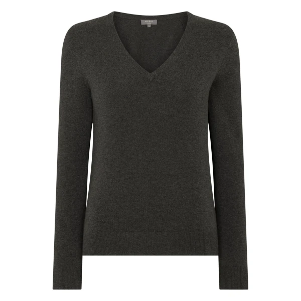 N.Peal Phoebe V Neck Cashmere Jumper in Grey Moss | Sweaters | Coveti