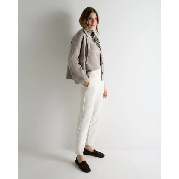 N.Peal Phoebe V Neck Cashmere Jumper in Oat Grey