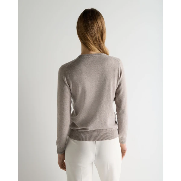 N.Peal Phoebe V Neck Cashmere Jumper in Oat Grey