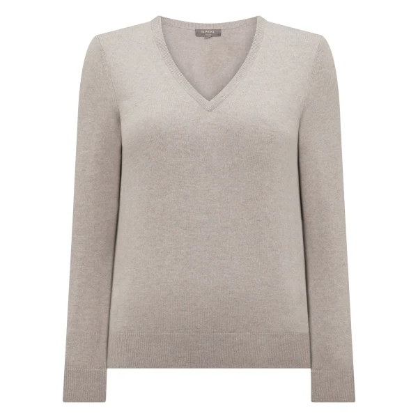 N.Peal Phoebe V Neck Cashmere Jumper in Oat Grey | Sweaters | Coveti