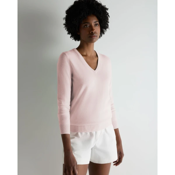 N.Peal Phoebe V Neck Cashmere Jumper in Powder Pink