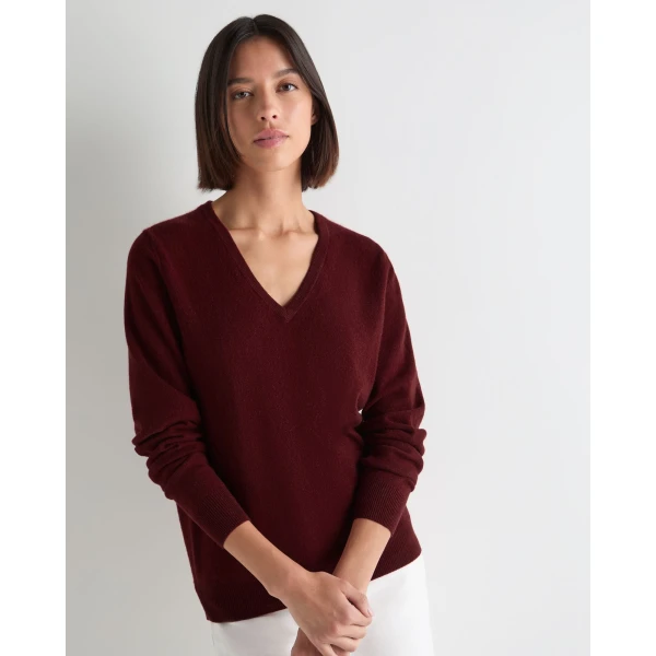 N.Peal Phoebe V Neck Cashmere Jumper in Rustic Red