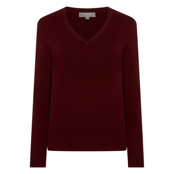 N.Peal Phoebe V Neck Cashmere Jumper in Rustic Red | Sweaters | Coveti