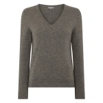 N.Peal Phoebe V Neck Cashmere Jumper in Wood Smoke Brown | Sweaters | Coveti