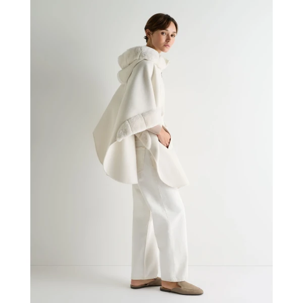 N.Peal Poppy Cape With Fur Trim in Ivory White